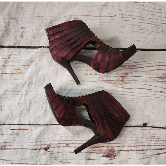 Donald J Pliner Gladiz Platform Burgundy Suede and Leather Heeled Sandals Size 8 - Picture 2 of 9